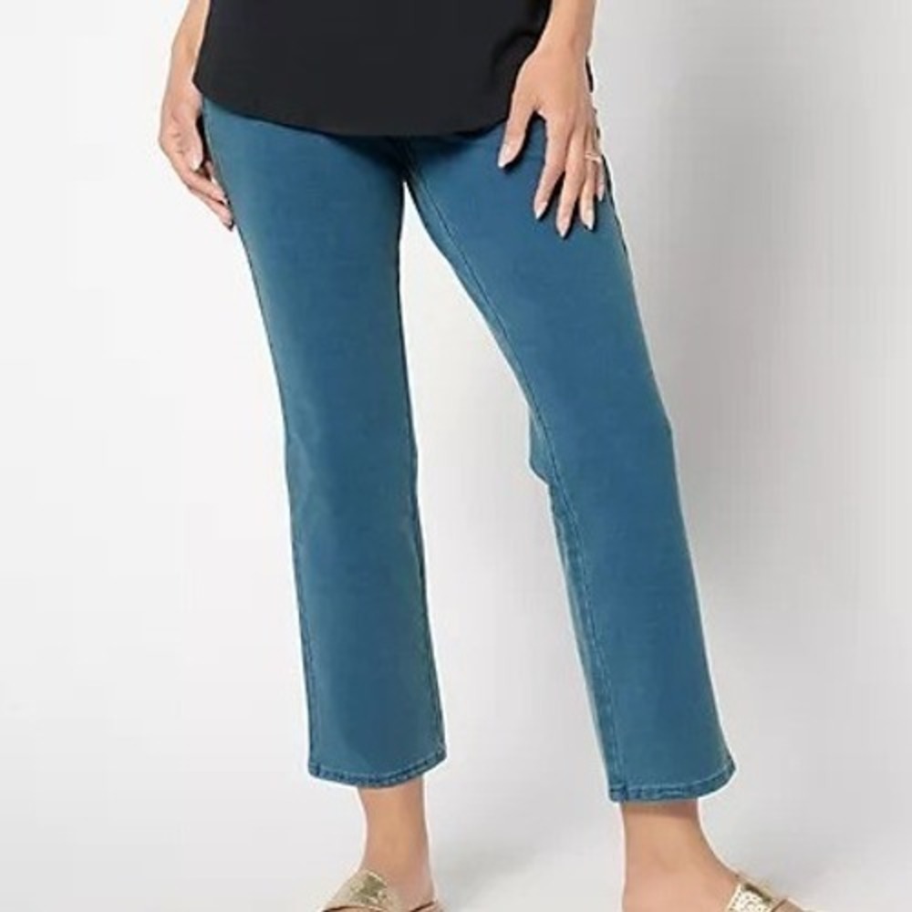 Quacker Factory‎ Large Vintage Blue Dream Jeannes Pull-On Ankle Jeans A647869